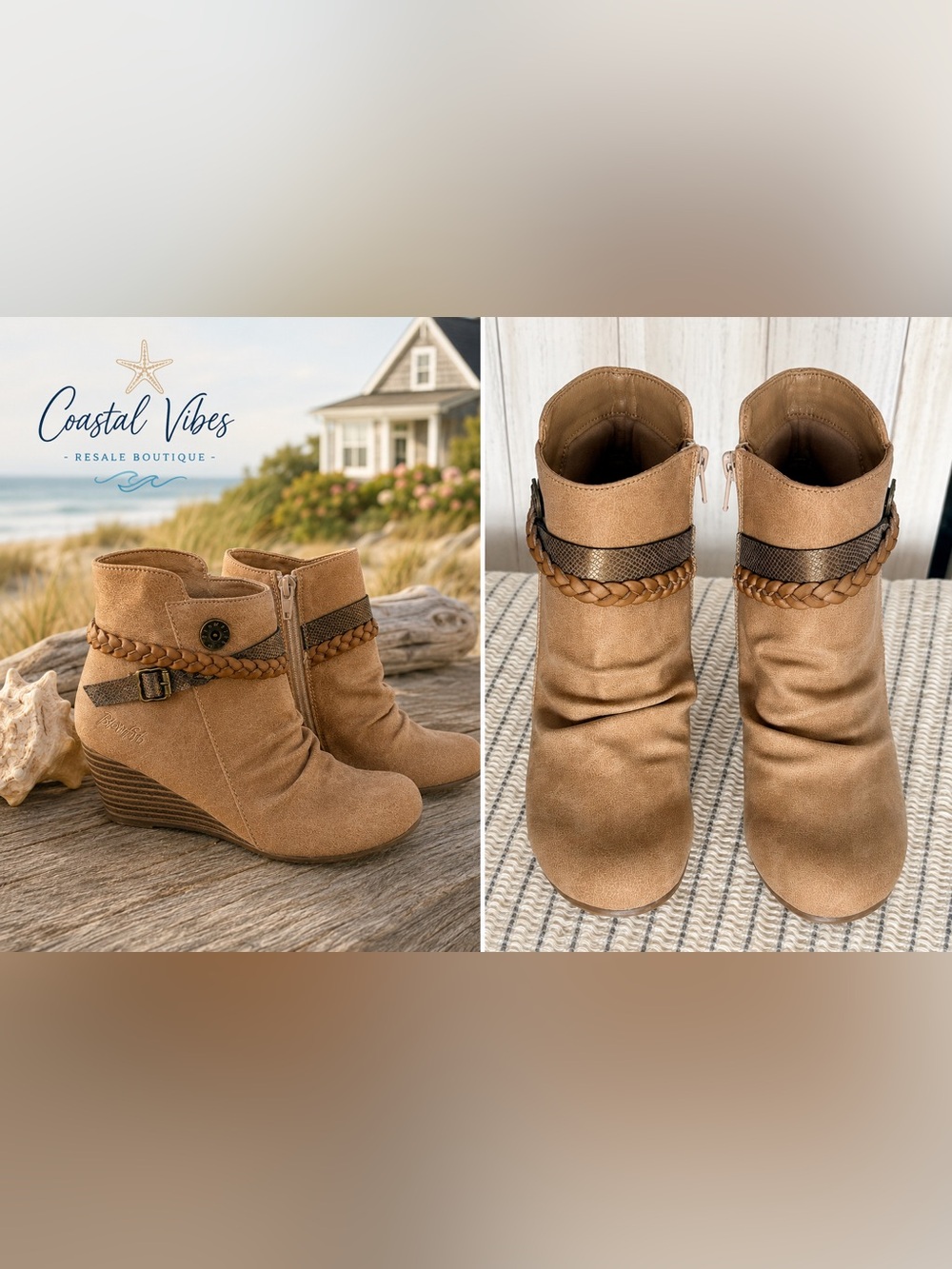 Blowfish Malibu Kids Beezee-K Wedge Booties Tan Size 2.5 New in Box